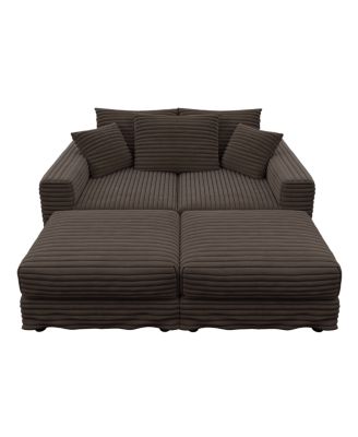 82.7" Plush Corduroy 3-Seat Sofa with Movable Ottoman