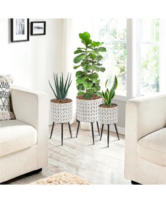 Set of 3 Distressed White and Black Metal Cachepot Planters with Legs