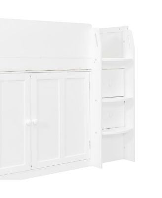 Twin Size Wooden Loft Bed with Desk, Drawers and Cabinets