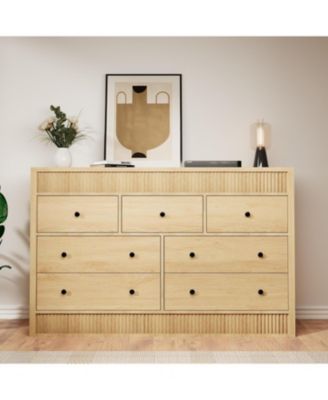7 Drawer Dresser for Bedroom 54 inch Wide Wooden Chest of Drawers Fluted Storage Organizer for Living Room Hallway and Entryway