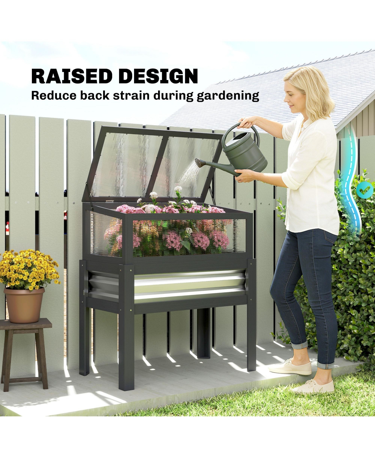 Outsunny Raised Garden Bed with Flip-Up Mini house