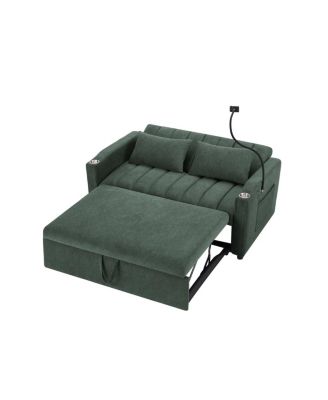  55.9" Convertible Sofa Bed Loveseat with 3 USB Ports & Side Pockets