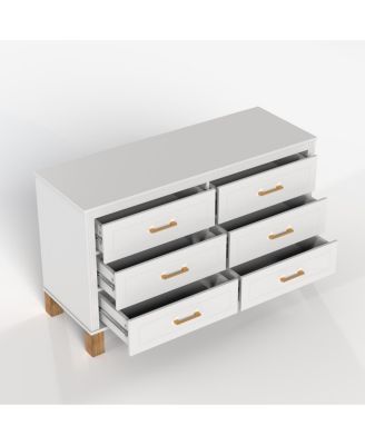 6 Drawer Wooden Double Dresser with Modern Metal Handles