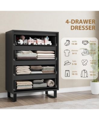 4 Drawer Tall Dresser, Freestanding Wooden Storage Cabinet for Hallway