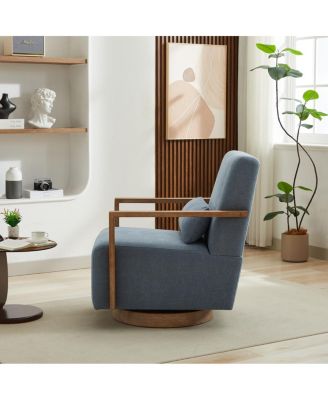 29.72"W Swivel Upholstered Accent Chair with Solid Wood Armrests