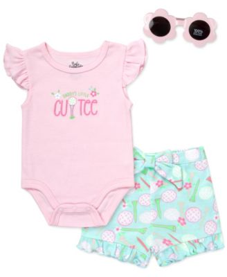 Baby Girls' Graphic Bodysuit Dress, Printed Shorts and Sunglasses, 3-Piece Set