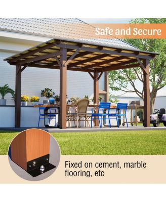 13x10ft Wooden Garden Gazebo with Metal Roof Outdoor Patio Shade Structure