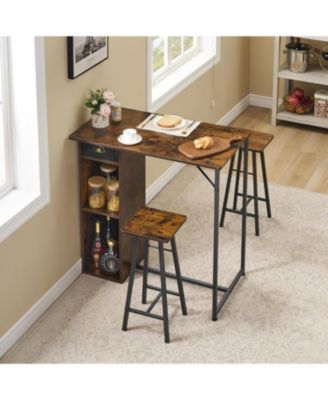 TrailBlaze Kitchen Dining Table Set 3 Piece Counter Height Bar Counter Table Set with Storage Drawer Shelves Wooden Bar Table and Chairs for 2