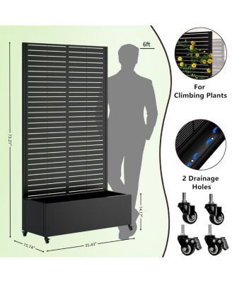 Metal Planter Box with Trellis, 73"x35"x16 Raised Garden Bed with Wheels