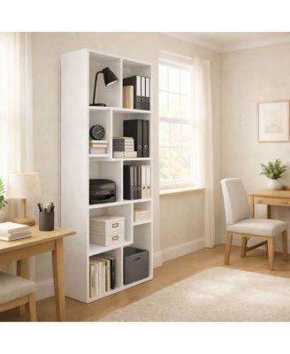 5 Tier Wood Asymmetrical Display Shelf & Bookcase