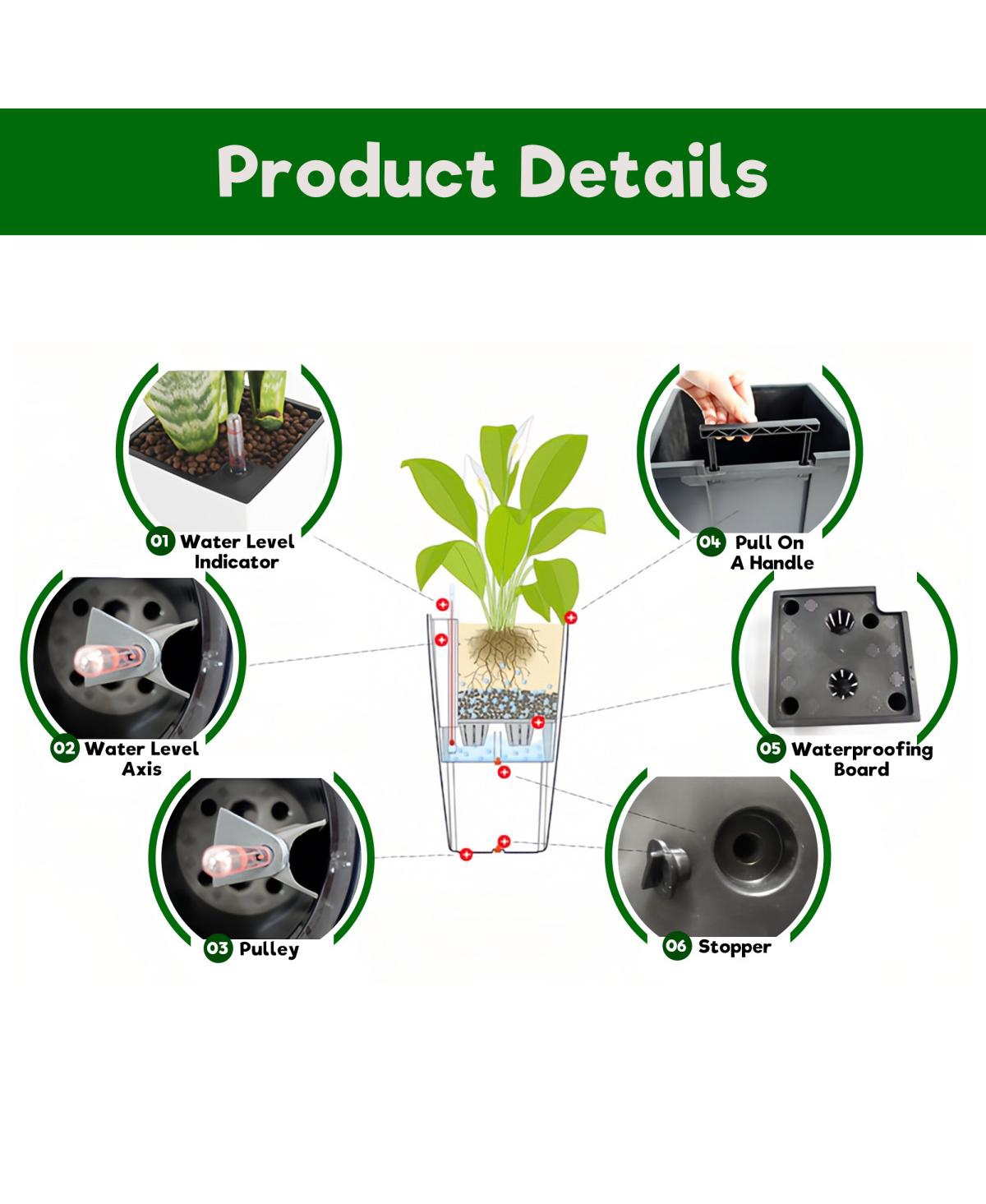 Streamdale Furniture Pack of 2 Square Planter 22-Inch Faux Rattan Flower Pot with Auto Watering