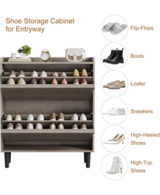 Wooden Shoe Cabinet with 2 Flip Drawers – Adjustable Shelf Shoe Organizer, Hidden Freestanding Shoe Storage for Entryway, Hallway, Living Room
