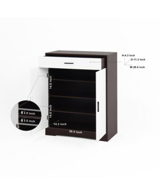 Shoe Storage Cabinet - 4-Tier Shoe Rack Organizer, Wooden Shoe Cabinet with 1 Drawer, 2 Door and Adjustable Shelves