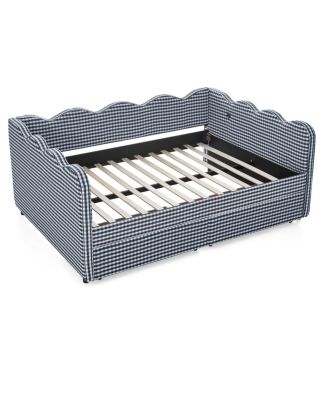 Cozy Gingham Daybed with Storage Drawers, USB Port & Wave Design