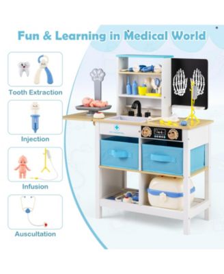 Wooden Doctor Office Playset Medical Center Toy with Blackboard