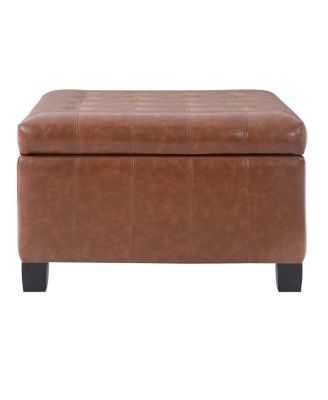 PU Storage Ottoman with Rubber Wood Legs, 30.25" Square Tufted