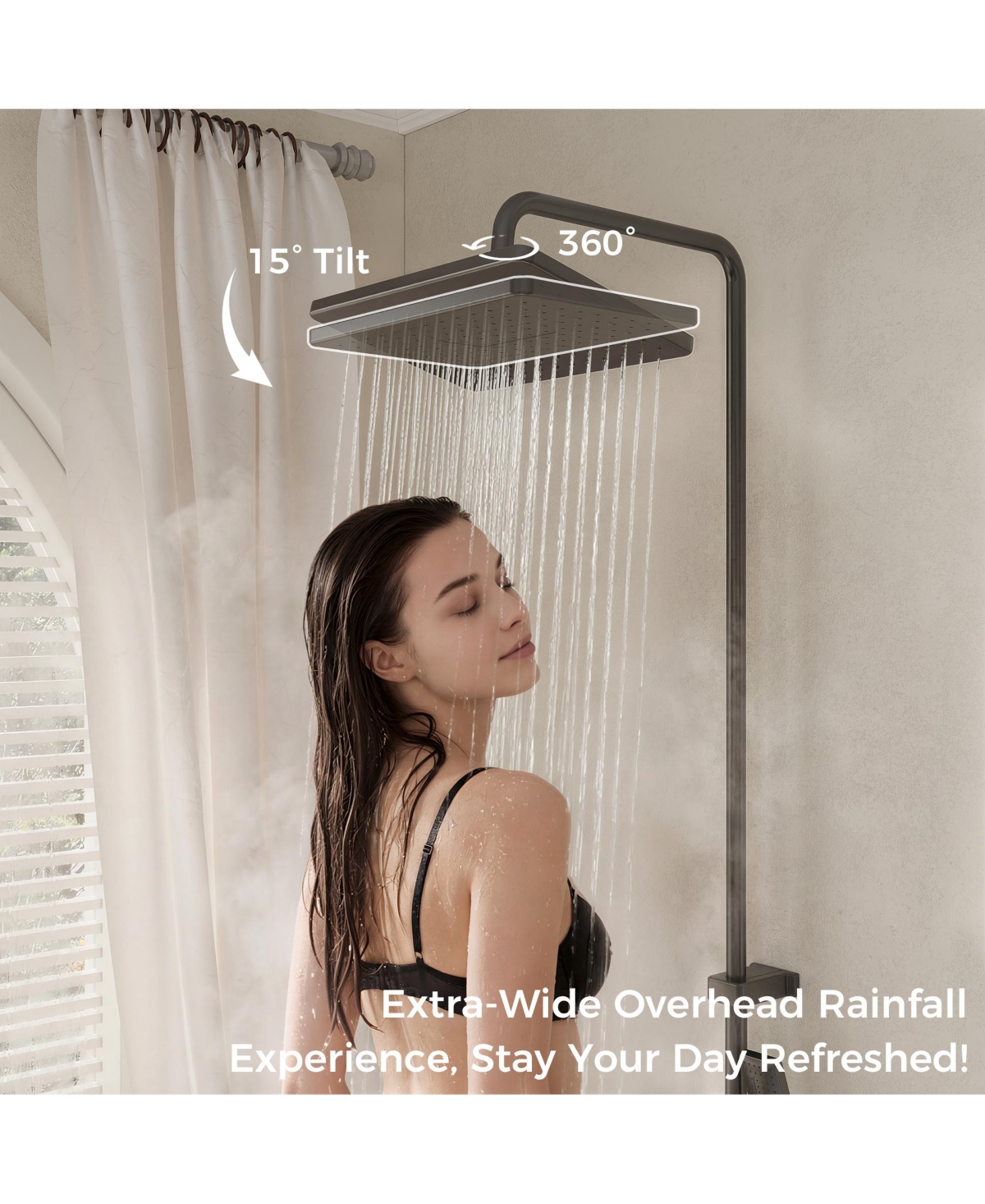 Lalahoo 3-Spray Shower Faucet 2.5 Gpm with Piano Button Diverter, Hand Shower and Led Temperature Display