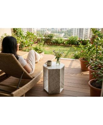 White Marble Hexagon Side Table - 15.7" Modern Stone End Table