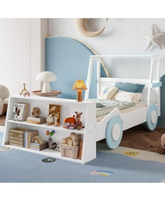 Twin Size Car Bed with Storage Shelves, Cute Car-Shape