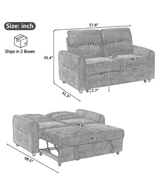 Chenille Pull Out Sofa Bed with Adjustable Backrest & Charging Ports