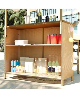 Hawaiian-style Bar Height Patio Set with PE Grass Canopy