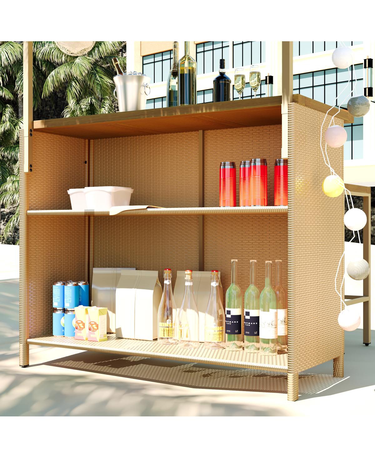 Streamdale Furniture Hawaiian-style Bar Height Patio Set with Pe Grass Canopy