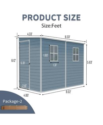 4x8ft Outdoor Resin Storage Shed with Two-Window, Waterproof, Lockable Doors