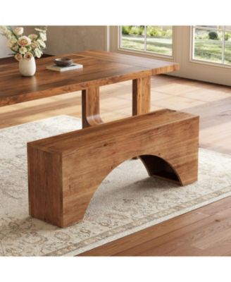 47" Solid Wood Bench, Arch End of Bed Bench for Bedroom, Narrow Long Entryway Bench, Wooden Indoor Dining Bench