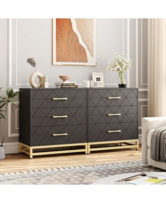 3 Drawer Dresser for Bedroom, Modern Wood Dressers Chest of Drawers with Storage, Wide Drawers Tall Nightstand Metal Handles, Wood Dressers