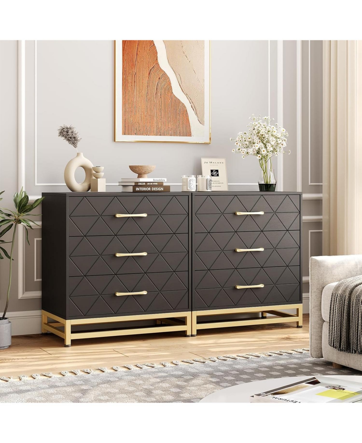 gaomon 3 Drawer Dresser for Bedroom, Modern Wood Dressers Chest of Drawers with Storage, Wide Drawers Tall Nightstand Metal Handles, Wood Dressers