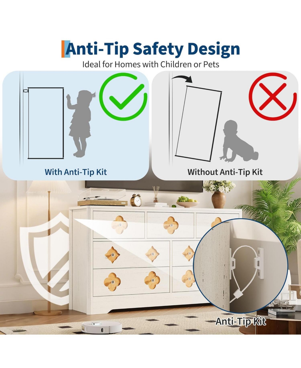 gaomon 7 Drawer Dresser for Bedroom, 54'' Wide Dresser, Chest of Drawers, Wooden Chest with Clothes Storage Cabinet, Decorative Drawer Front Organizer