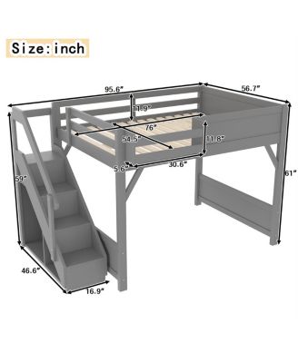 Loft Bed with Wardrobe & Storage, Solid Wood