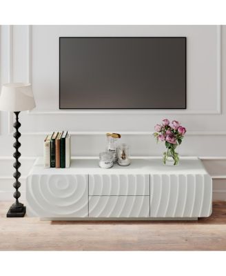 58" TV Console with Spiral Wave Design, Storage Cabinet & 2 Drawers