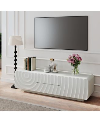 58" TV Console with Spiral Wave Design, Storage Cabinet & 2 Drawers