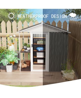 6x4 FT Outdoor Storage Shed with Rack and Shelves for Backyard Use
