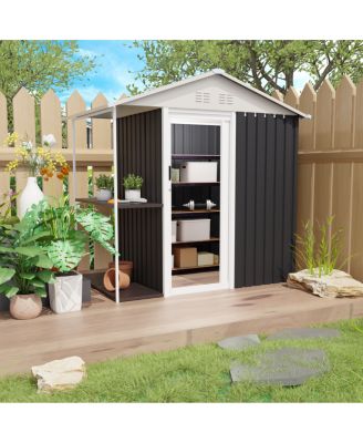 6x4 FT Outdoor Storage Shed with Rack and Shelves for Backyard Use