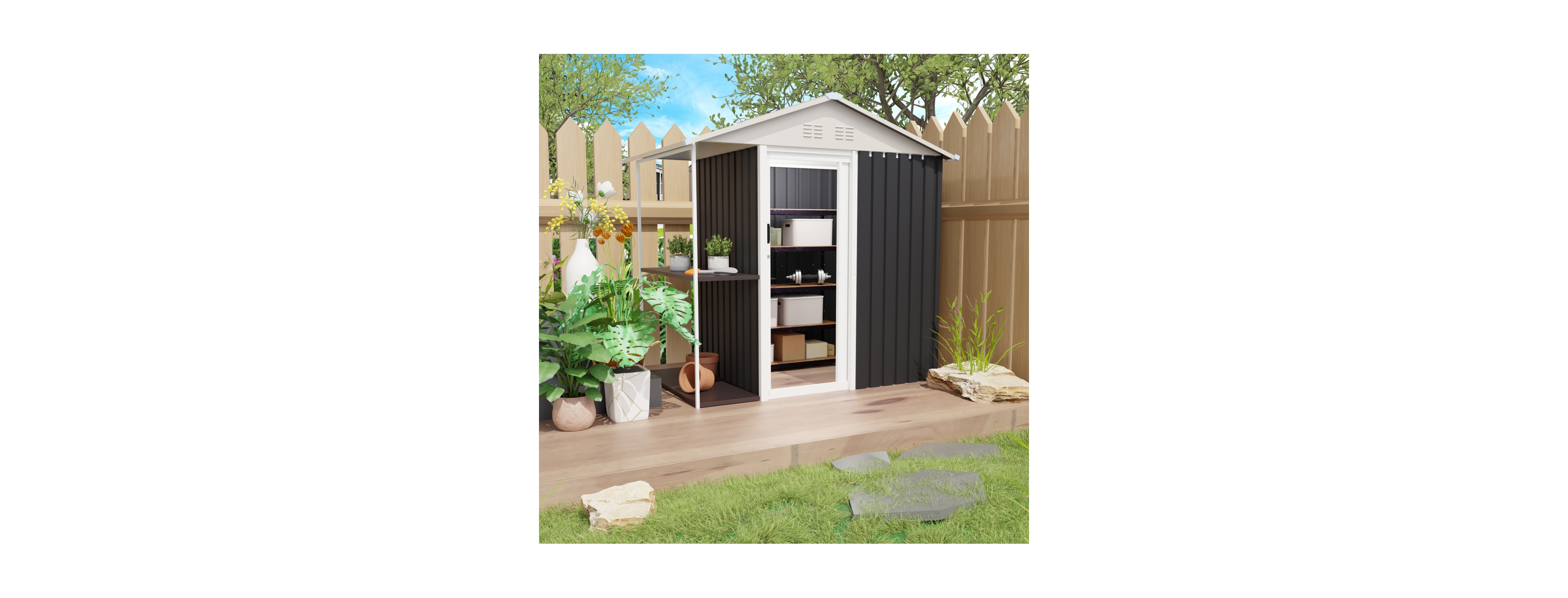 Streamdale Furniture 6x4 Ft Outdoor Storage Shed with Rack and Shelves for Backyard Use