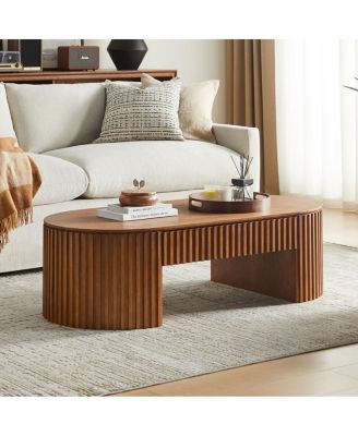 Oval Wood Coffee Table with Drawer