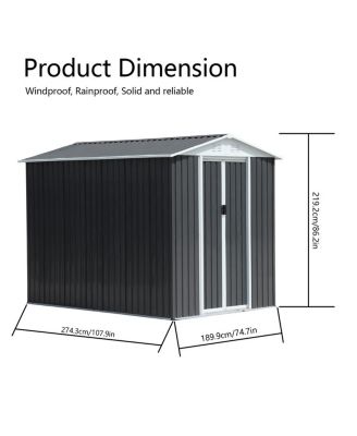 Waterproof Outdoor Bike Storage Shed 6x9FT Grey Apex Roof Aluminum Frame