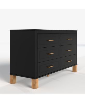 6-Drawer Double Dresser, Modern Storage Cabinet with Metal Handles & Solid Wood Legs