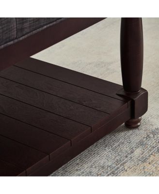 Large Square Tufted Linen Ottoman Coffee Table with Solid Wood Shelf