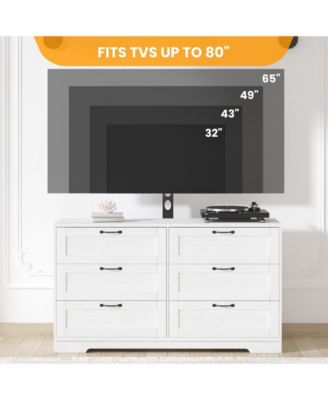 Entertainment Center with Mount: TV Stand Features 6 Drawers, Height-Adjustable Mount for 32/45/55/65/75/80 Inch TVs