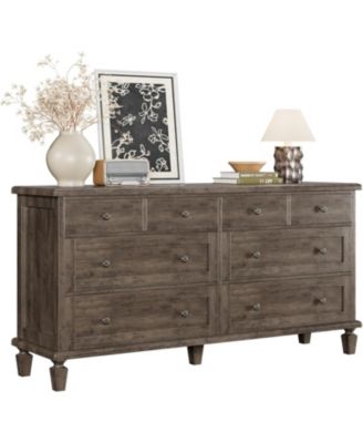 Vintage 8-Drawer Dresser with Tapered Legs, Wide Wooden Storage Chest for Bedroom, Living Room