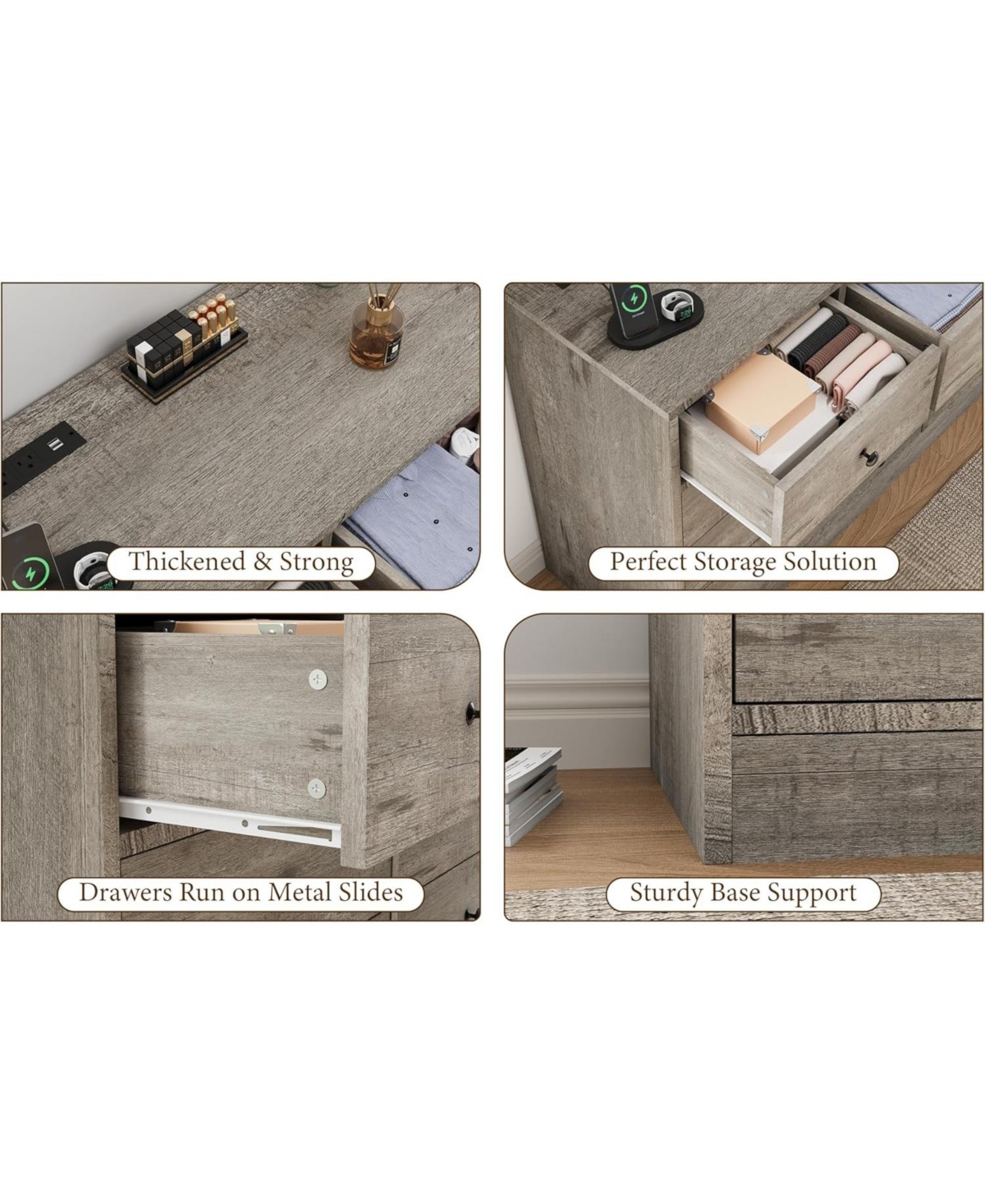 gaomon Drawer Dresser for Bedroom, 61 Long Modern Black Tv Stand with Charging Station, Large Wooden Chest Od Drawers Nursery, Closet