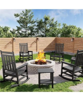 4 Piece Poly Lumber Rocking Chair Set with 2 Side Tables – HDPE High Back All Weather Outdoor Rockers for Patio and Porch.