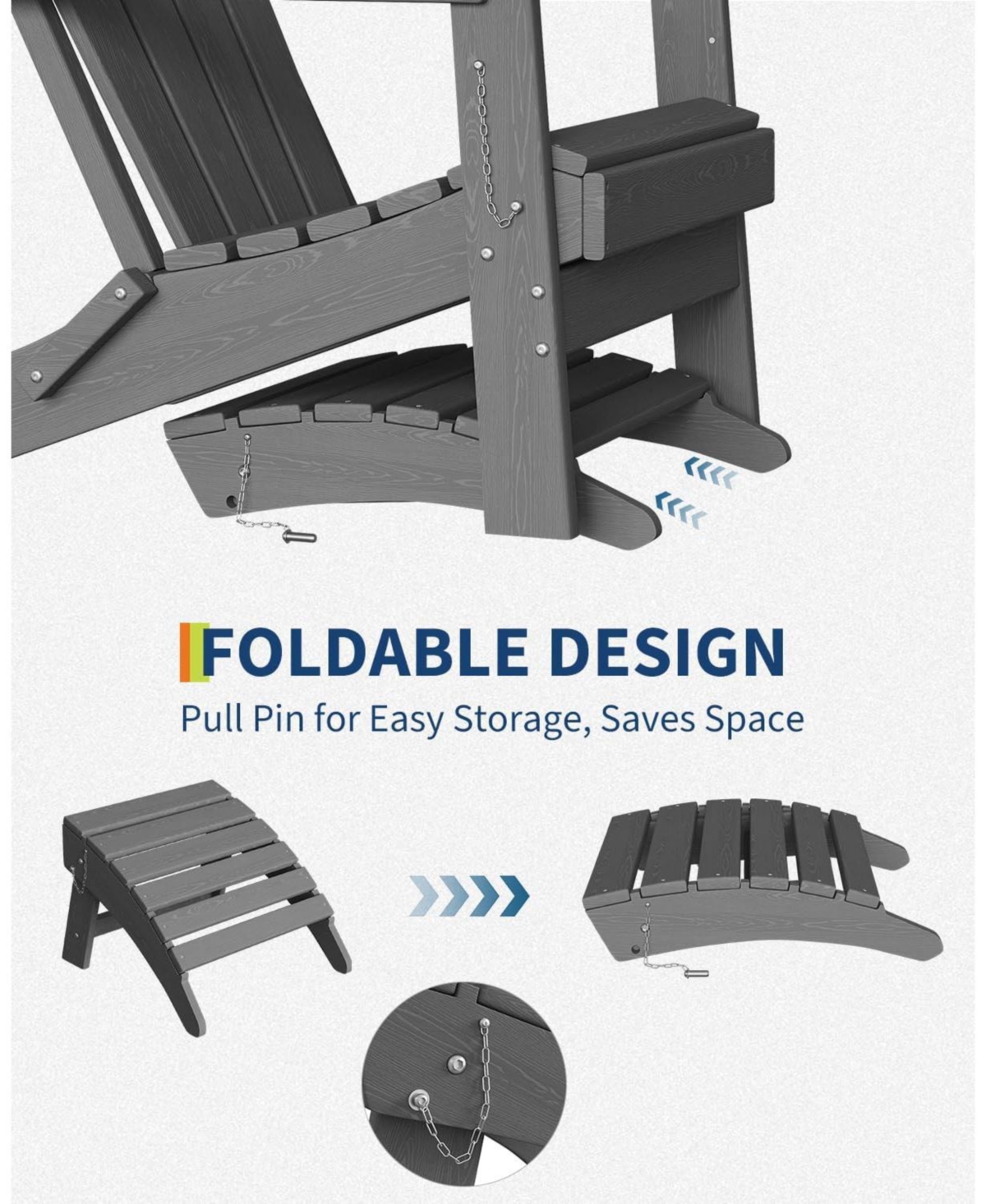 gaomon Folding Adirondack Ottoman - Hdpe All-Weather Outdoor Footrest for Patio, Deck, Backyard