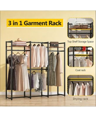 Heavy Duty Garment Rack, Large Metal Clothing Rack, Freestanding Closet Organizer with Shelves and Hanging Rod for Hallway, Bedroom