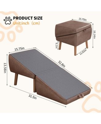 Foldable 2-in-1 Dog Stairs & Ramp, Wooden Pet Steps for Couch and Bed