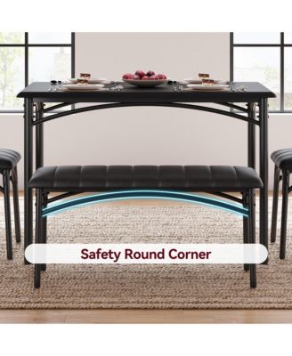 4 Piece Rustic Upholstered Dining Set – Table, Chairs & Bench