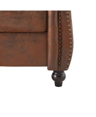 Chesterfield Club Chair with Scrolled Arms, Nail head Trim, and Solid Wood Legs